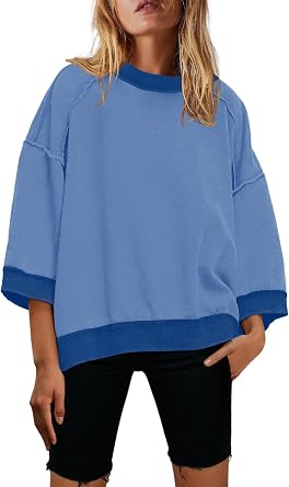 Nirovien Womens Short Sleeve Sweatshirt Oversized Crewneck Sweatshirts