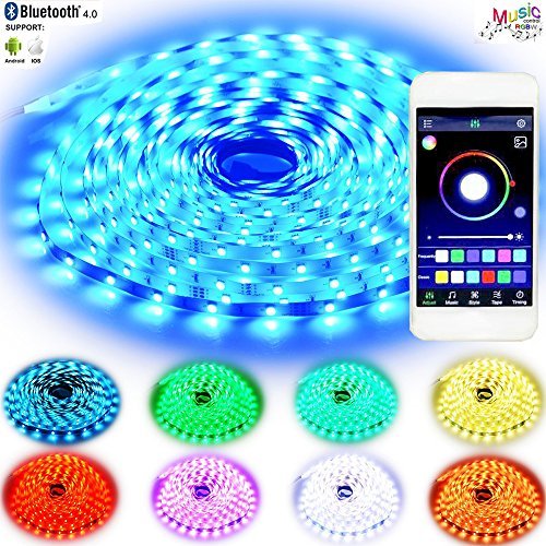 Led Lights with App, Bluetooth Led Lights, BAILONGJU LED Lights That sync with Music 32.8ft 300leds 10m Non-Waterproof RGB Color Changing SMD 5050 Adhesive Light Strips with Bluetooth Smartphone App