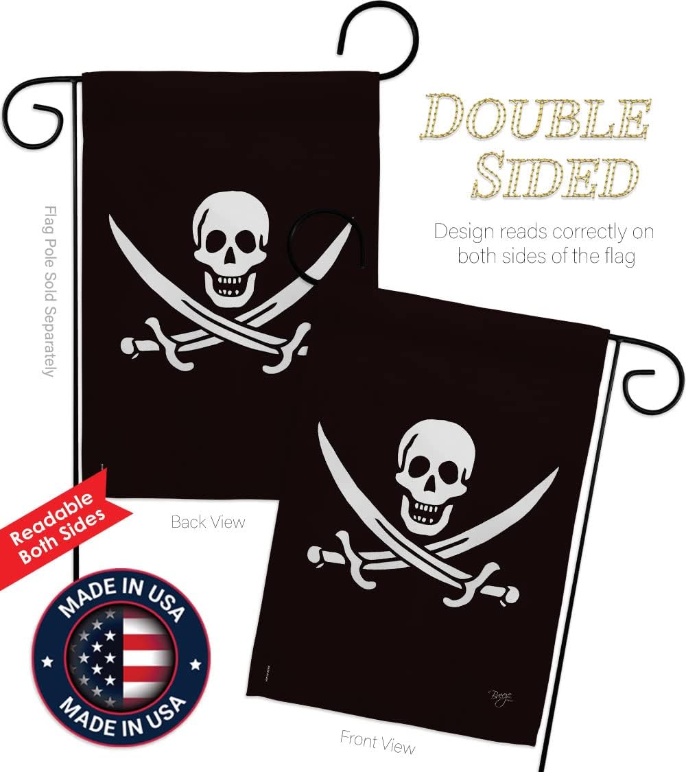 Breeze Decor G157031 Calico Jack Rackham Coastal Pirate Impressions Decorative Vertical Garden Flag 13" x 18.5" Printed In USA Multi-Color