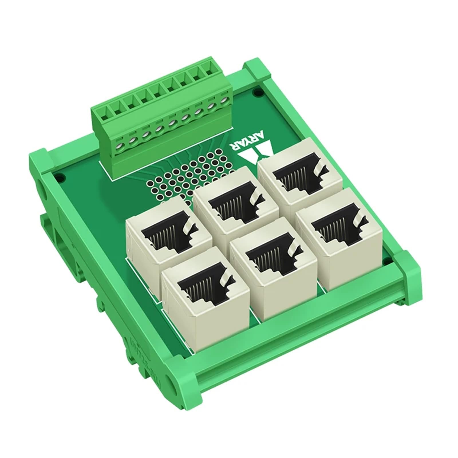Moduł RJ45 do montażu na szynie DIN, 6-drożna płyta rozdzielcza RJ45 8P8C, listwa zaciskowa, złącze (bez bagażnika)