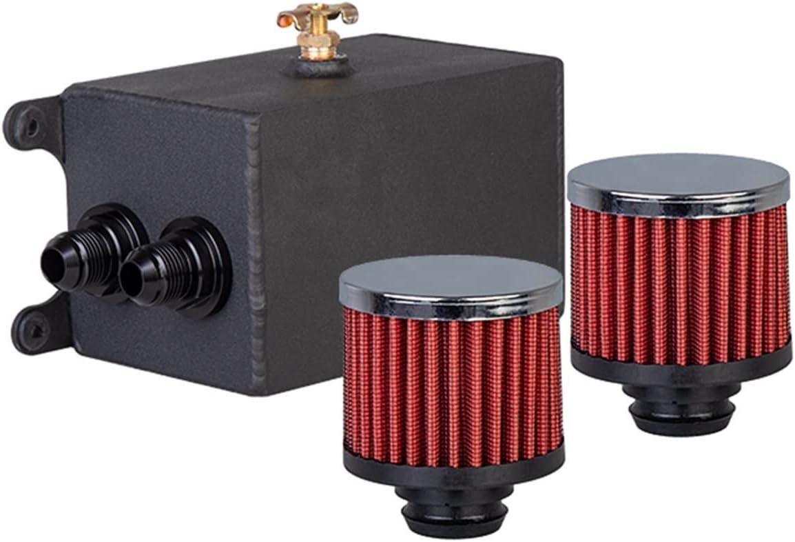 FURLOU Oil Catch Can Universal 1. 1L 2 ports AN10 Accessories Oil Fuel Oil catch Tank with 2 air filters and Oil Storage Tank can hold fan Kit Automotive Replacement Fuel System Equipment