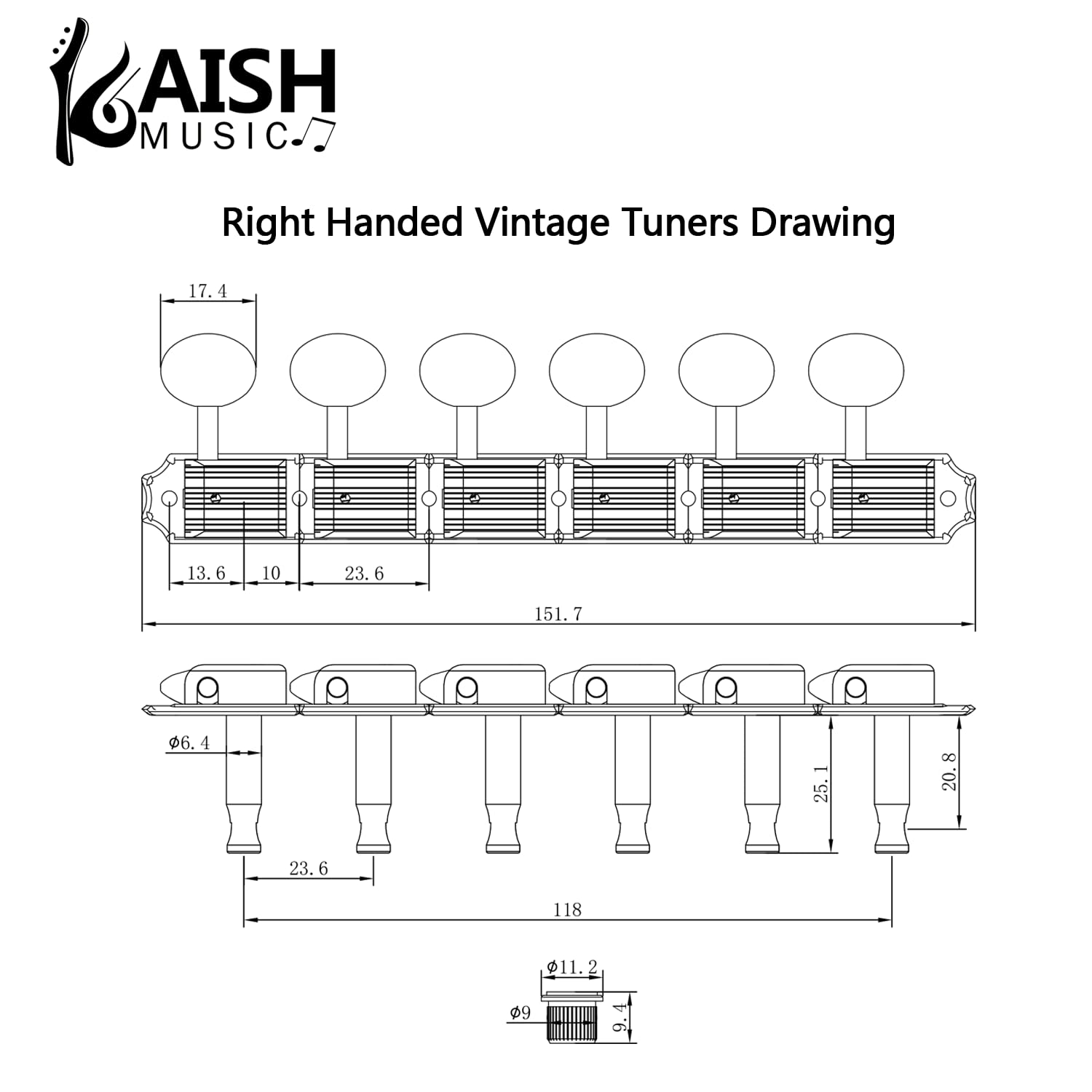 KAISH Nickel w/Aged White Split Vintage Guitar Tuning Keys Tuners for Strat/Tele Korea Made, Nickel with Aged White Button - Image 2