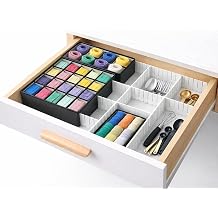 Complete Drawer Organization Set Adjustable Cut-to-Fit 8PCS Drawer Dividers + Dark Gray Multi-Compartment Organizer Boxes for Kitchen, Closet & Office