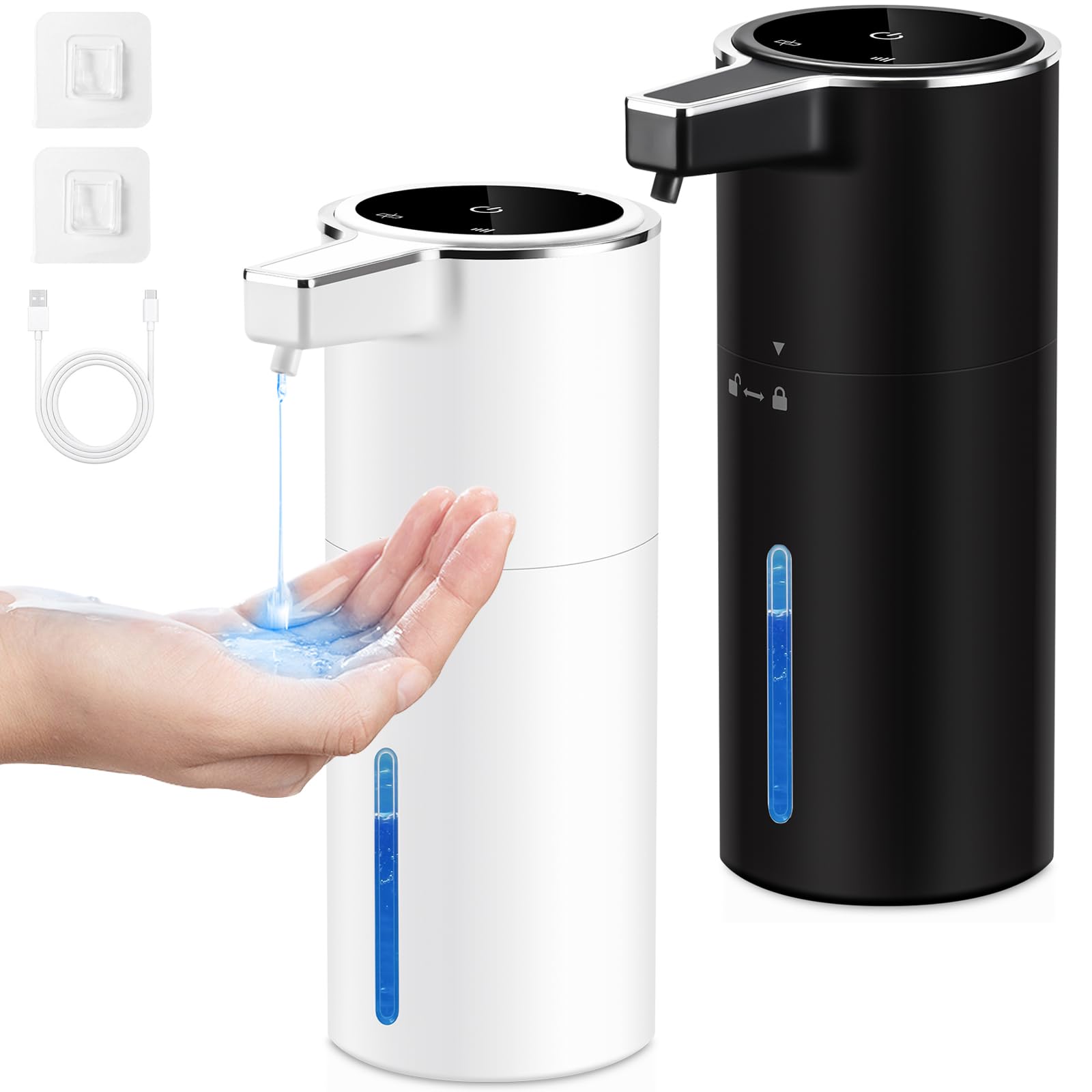 Automatic Liquid Soap Dispenser,400ML Touchless Electric Hand Soap Dispenser,USB-C 1800mAh w/Smart Sensor,4-Level Thick/Thin Adjustable,Wall Mount or Countertop,Waterproof for Kitchen,Bathroom (White)