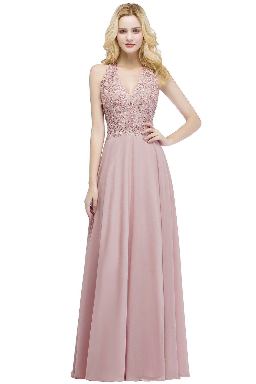 Misshow Cocktailkleid, lang, schick, für Hochzeit, mit Trägern, elegantes Damenkleid, Rosa, 32