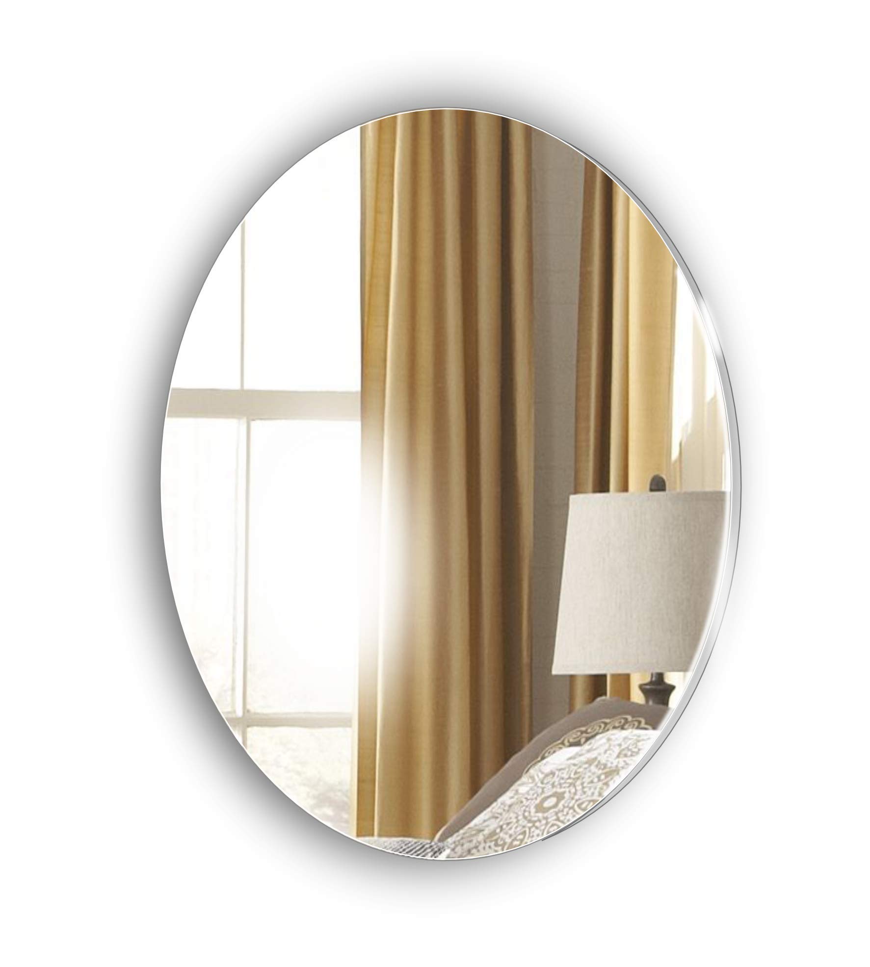 Frameless Oval Glass look Acrylic Mirror - Stick on Mirror - Complete Kit - Bedroom - Living Room - Hallway - Any Room