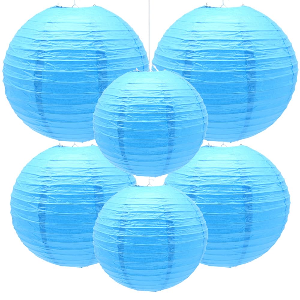 Yosawo Sky Blue 6 Pcs Paper Lanterns Chinese Round Decorative(8”10”12”/Sky Blue)