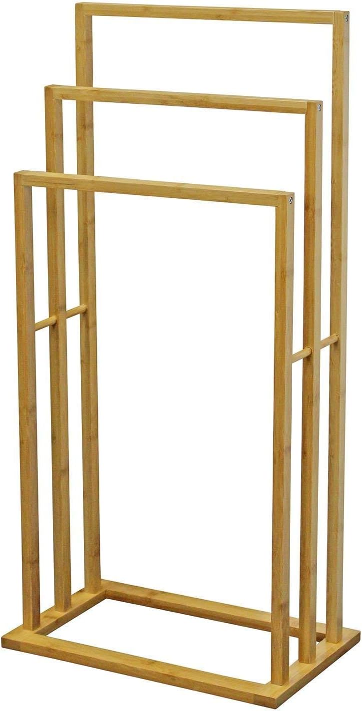 Top Home Solutions Free Standing Bamboo 3 Bar Towel Rail Rack Holder