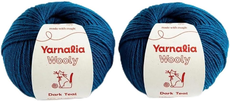 Wooly Merino Worsted Weight Yarn 2-Pack, Fine Superwash Merino Wool, Ultra-Soft and Durable Yarn for Knitting and Crocheting, Available in 11 Colors, Dark Teal