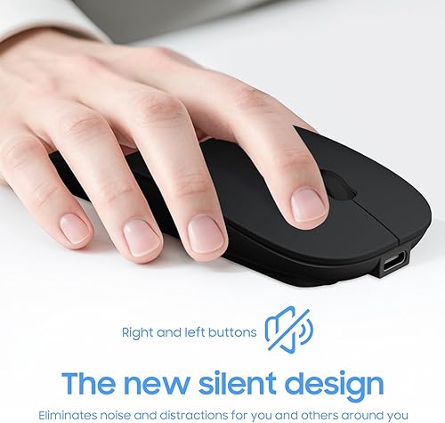 Miniatura 5 de SUNGI Ratón inalámbrico Bluetooth de modo dual (Bluetooth5.2+USB), silencioso, recargable, con adaptador USB-C a USB para MacBook, laptop, tableta,