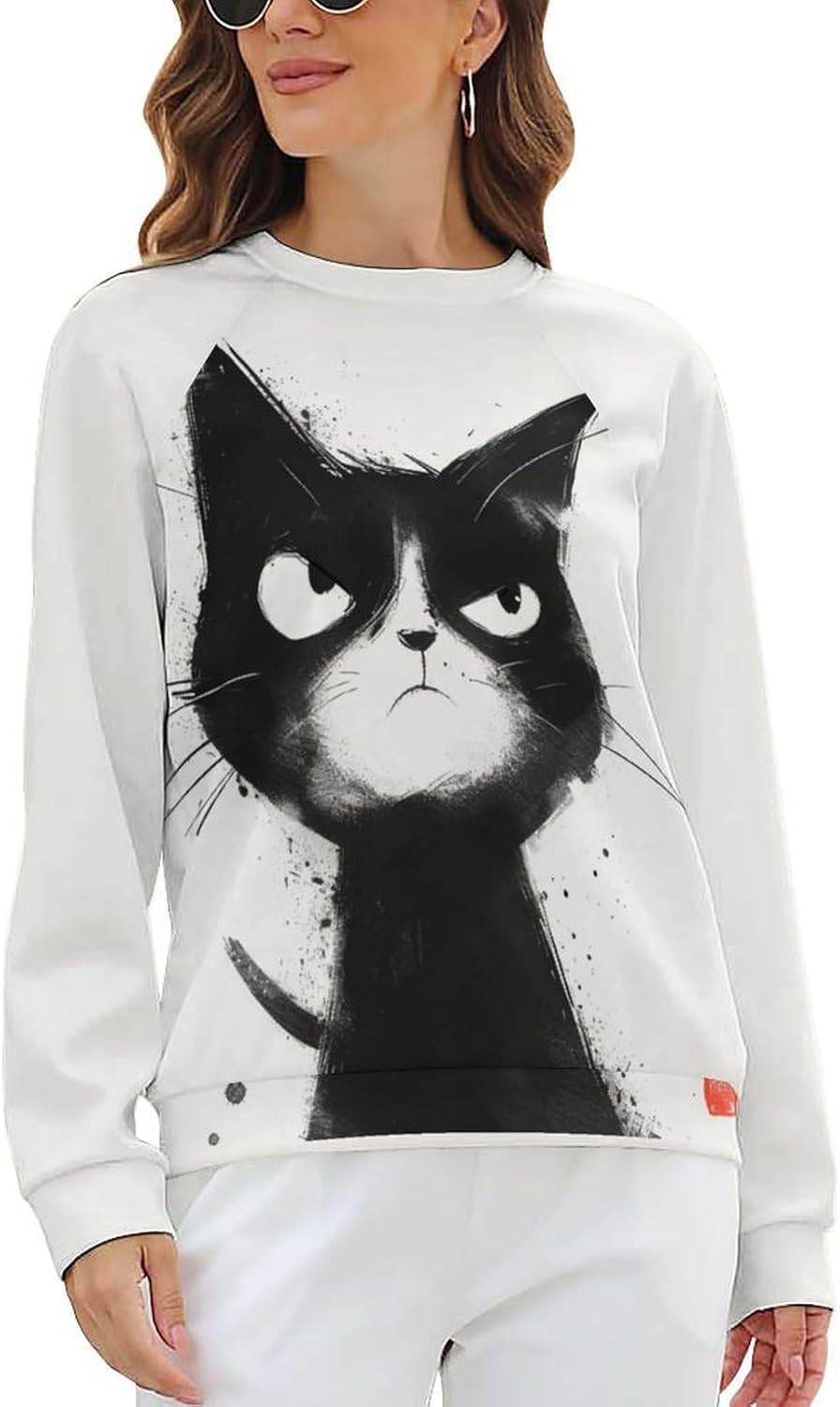 Long Sleeve Shirts for Women Cat Printed Fall Winter Dressy Holiday Casual Fashion Crewneck Tunic Tee Shirts - Image 8