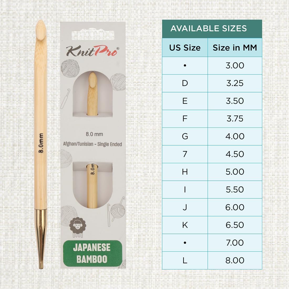 KnitPro Bamboo Afghan/Tunisian Crochet Hook | US Size L (8mm)
