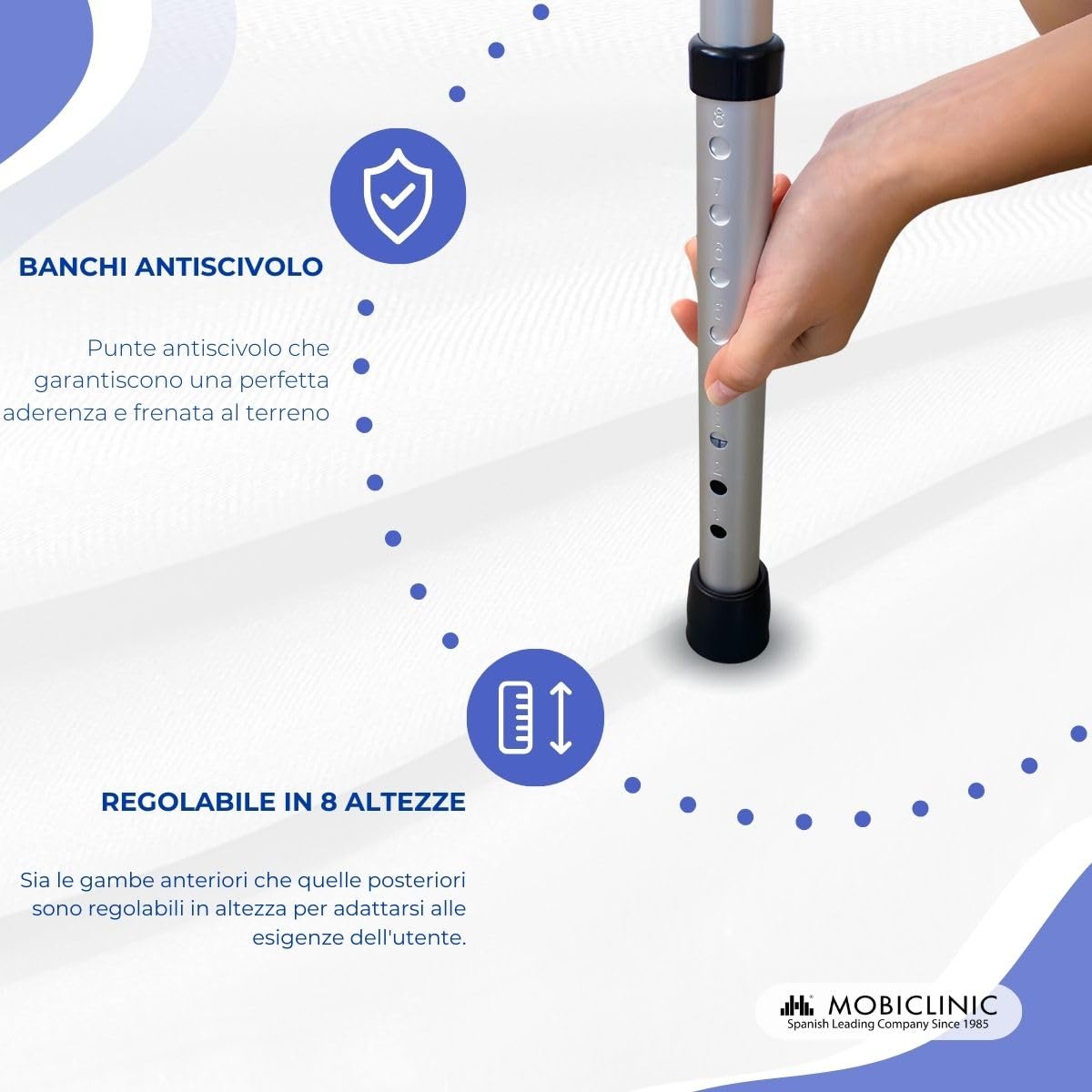 Mobiclinic®, Deambulatore per anziani, Pórtico, Marchio europeo, Girello adulti, Pieghevole e leggero, In alluminio, Senza ruote, Gommini antiscivolo