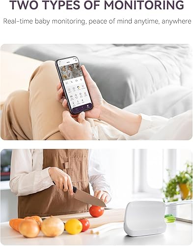 Miniatura 2 de Monitor híbrido de video sin WiFi y WiFi inteligente para bebés, pantalla dividida de 5 pulgadas 1080P y control de aplicación de cámara 2K, alertas