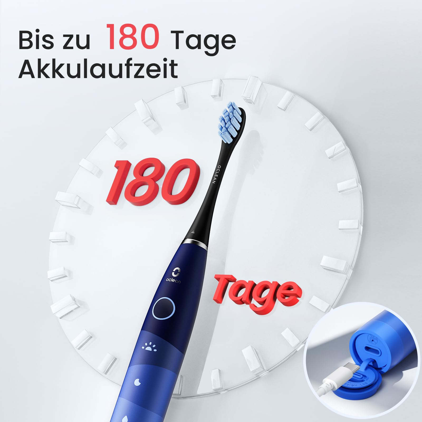 Oclean Elektrische Zahnbürste TravelGo Flow Gift Set, 180 Tage Akkulaufzeit Schallzahnbürste mit Reiseetui, 5 Modi Electric Toothbrush mit 6 Bürstenköpfen für Zahnreinigung, Zahnbürste mit USB, Blau