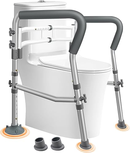 DePango Rieles de seguridad para inodoro, asiento de inodoro ajustable para discapacitados con asas sobre el inodoro, asas de inodoro resistentes