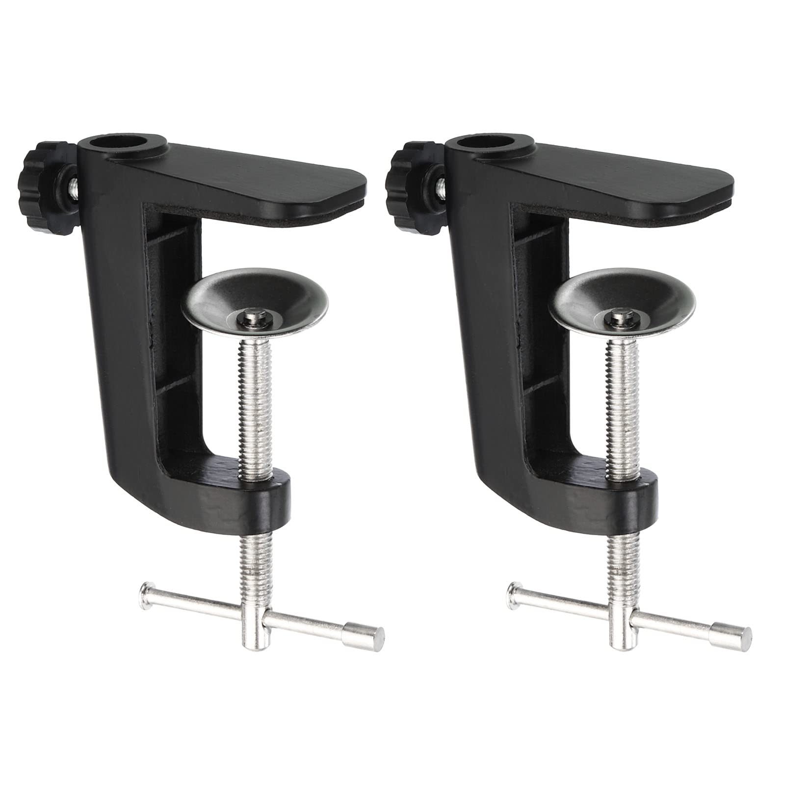 PATIKIL 0.29"/0.47" Hole Dia. Desk Table Mount Clamp, 2 Pack Universal C Shape Desk Clamp with Adjustable Screw for Microphone Arm Lamp Stand, Black