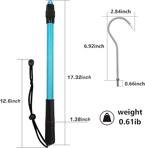 Miniatura 10 de SANLIKE Gaff telescópico de pescado con anzuelo de lanza de pesca marina de acero inoxidable, mango suave poste de aleación de aluminio para agua