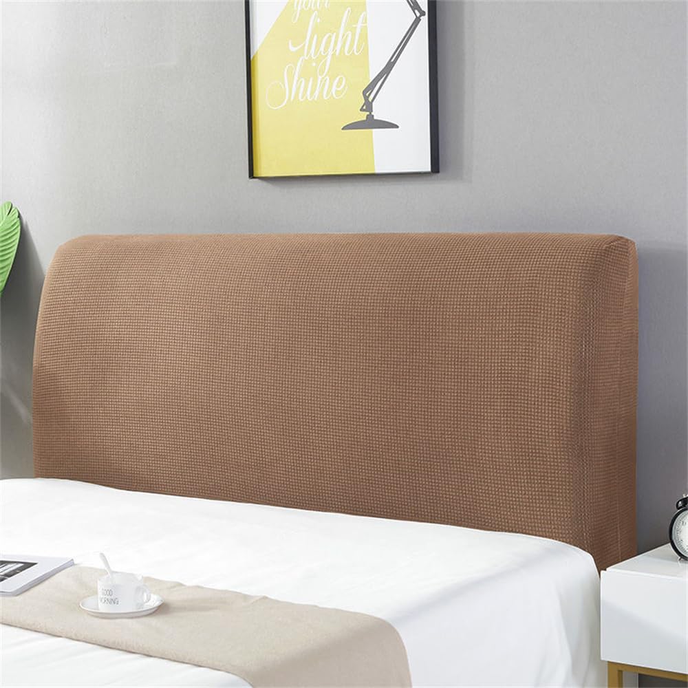 Hearda Jacquard Elastic Bed Headboard Cover, Solid Color Dustproof Protector Cover, Headboard Slipcover for Single Small Double King Size Bed All-inclusive Bed Head Cover (BrownBrown,120cm)