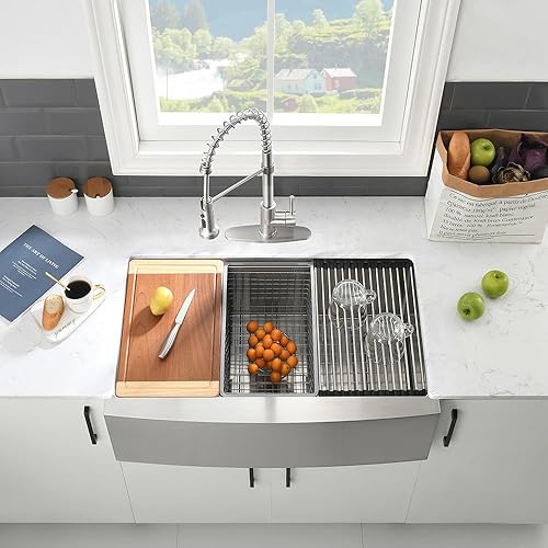 Miniatura 66 de Fregadero de cocina negro 33 x 22 pulgadas, de acero inoxidable negro, estación de trabajo frontal, calibre 16, R10, fregadero profundo de cocina