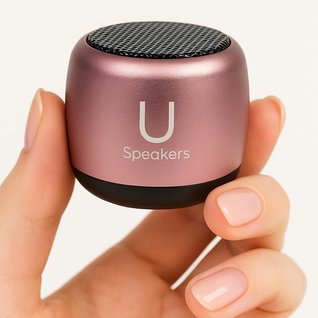 Fashionit U Micro Bluetooth Speaker | Coin-Sized Speakers Bluetooth Wireless with Built-in Mic & Remote Shutter | Portable Rich Sound for Travel, Shower, Beach | Pink