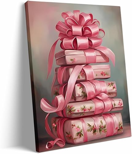 Lienzo enmarcado vintage para regalos de Navidad, decoración rosa para el hogar, 11 x 14 pulgadas