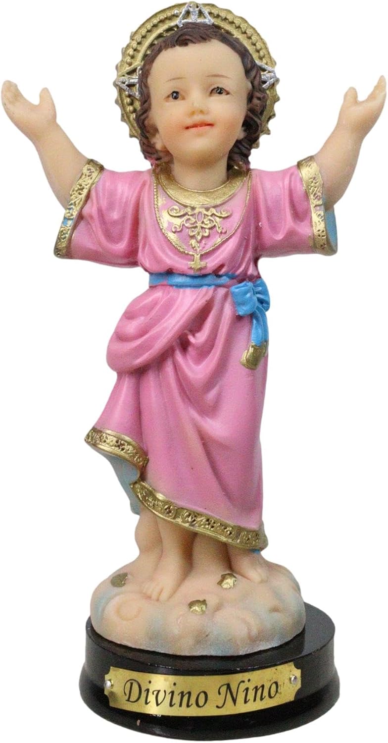 Ebros Gift Catholic Christian Santo Nino Divine Child Jesus Christ Figurine with Base and Brass Name Plate 5" Series Altar Sculpture Symbol of Innocence Humility and Protection for Children