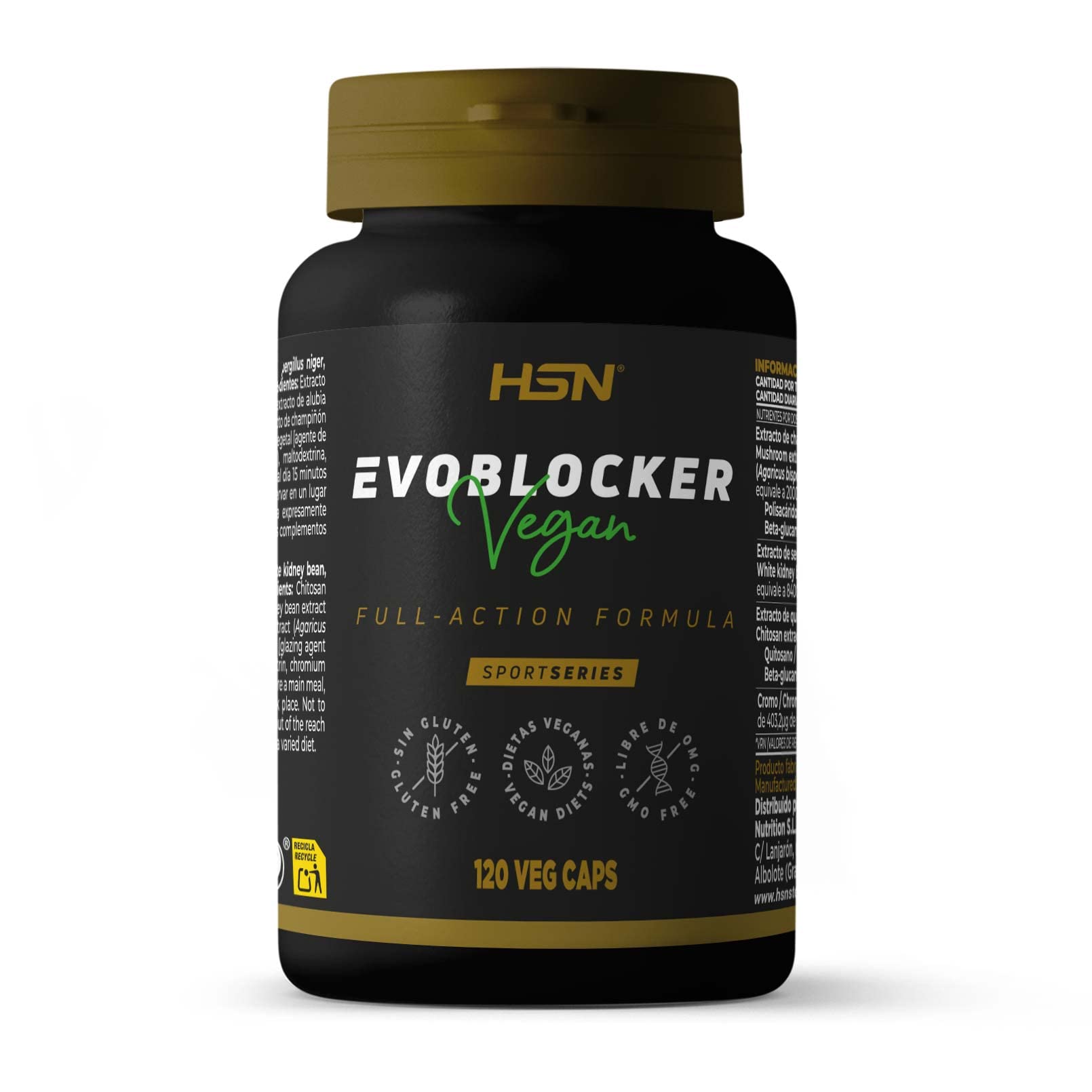Bloqueador de Carbohidratos y Grasas Evoblocker de HSN | 120 Cápsulas Vegetales con Chitosan + Extracto de Alubia Blanca + Agaricus bisporus + Picolinato de Cromo | No-​GMO, Vegano, Sin Gluten