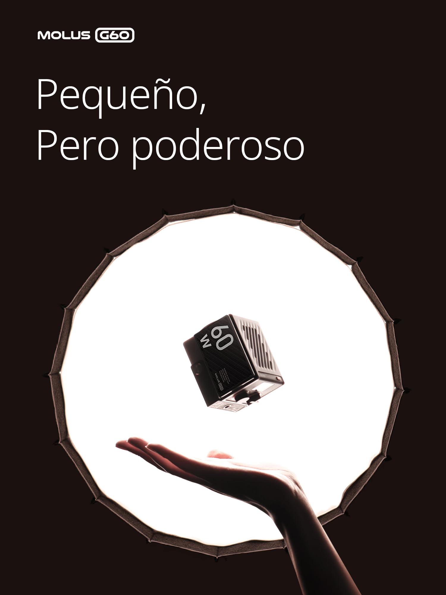 ZHIYUN MOLUS G60 [Oficial] 60W Luz Led Video 2700K-6500K, App Control, 300g | CRI 96+ TLCI 97+ Bluetooth App Control Remoto Mini Iluminacion Fotografia con Fuente de Alimentación DC/PD