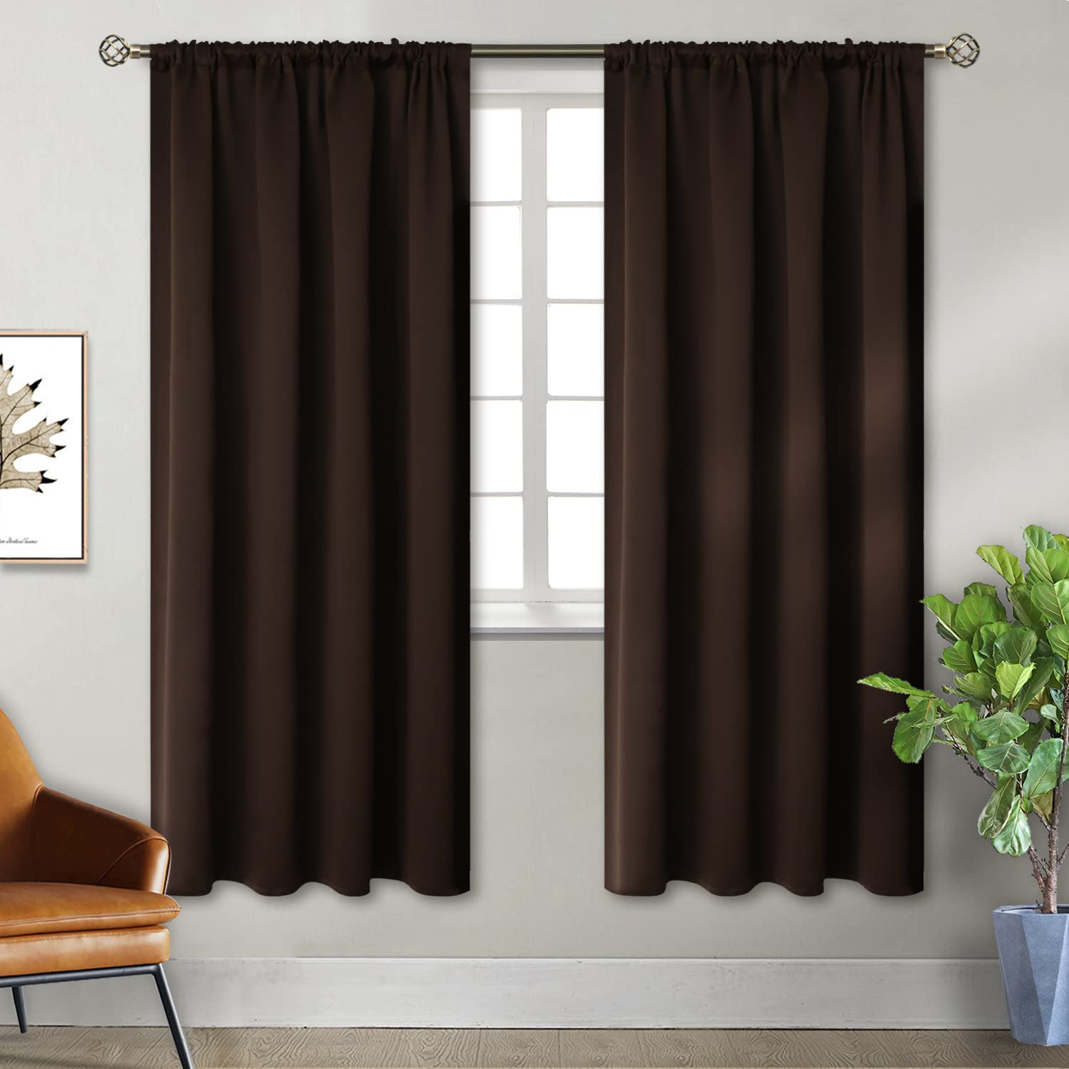 BGment Rod Pocket Blackout Curtains for Bedroom - Thermal Insulated Room Darkening Curtain for Living Room, 42 x 72 Inch, 2 Panels, Brown — image 1
