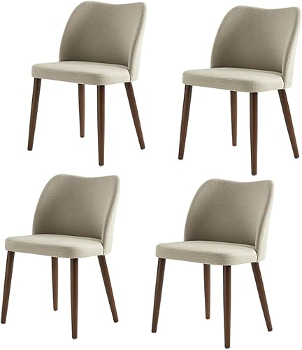Miniatura 7 de Juego de 4 sillas de comedor tapizadas para cocina, comedor, sillas laterales con respaldo acolchado curvado, patas de madera para
