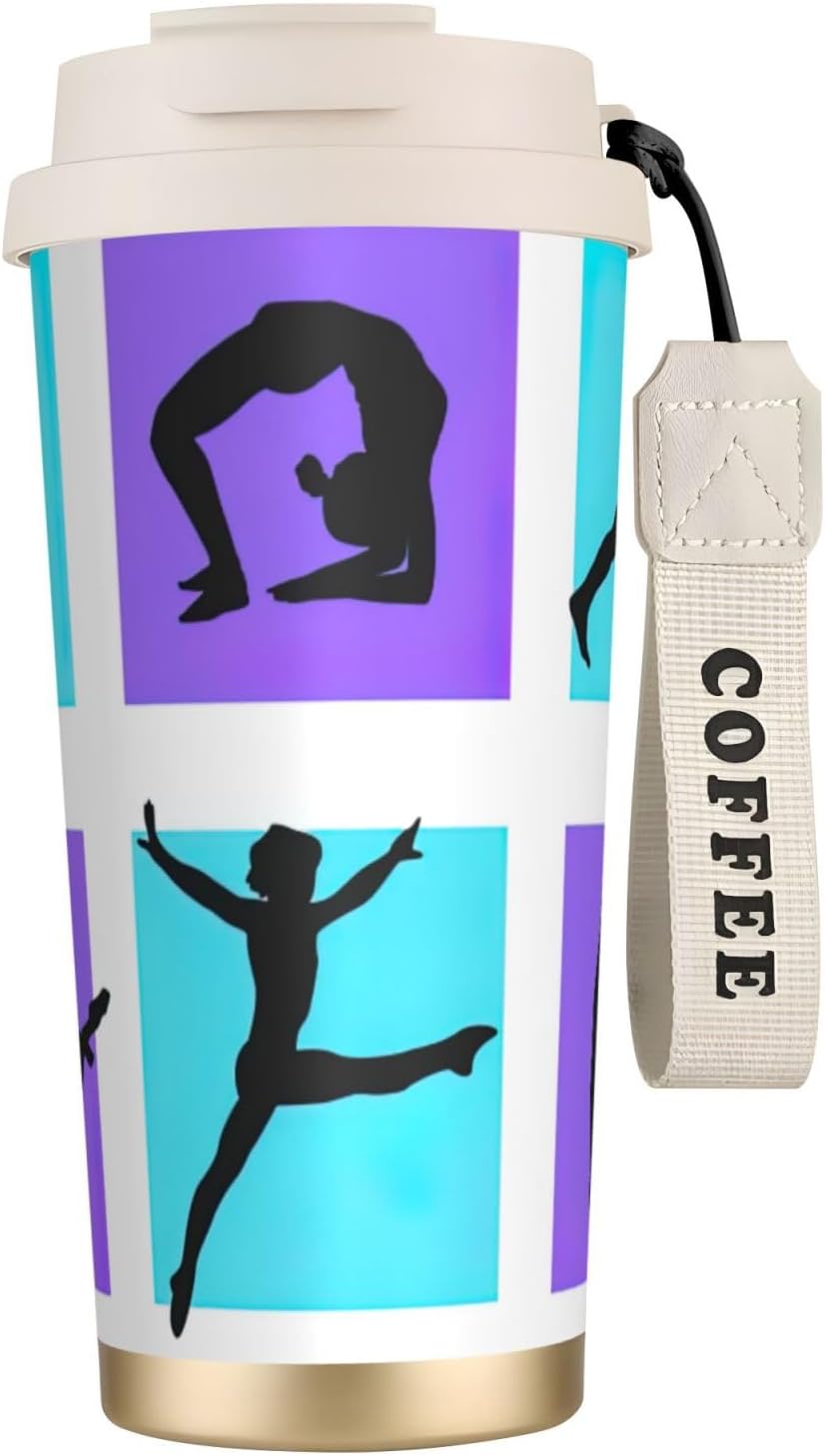 Gymnastics Game Print Leakproof Insulated Coffee Mug,Stainless Steel Dual Drink Travel Tumbler,17 OZ