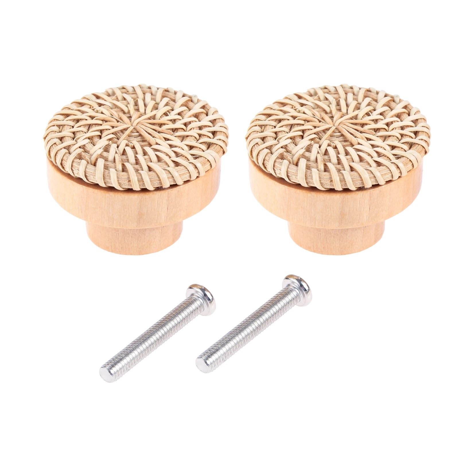 NHralpajj Wood Rattan Woven Vanity Drawer Pull