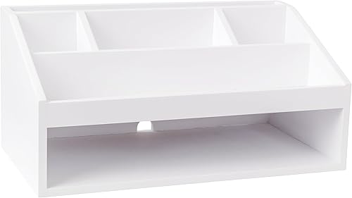Miniatura 2 de Martha Stewart Weston - Organizador de escritorio de madera con compartimento inferior abierto, organizador de almacenamiento multiusos de madera de