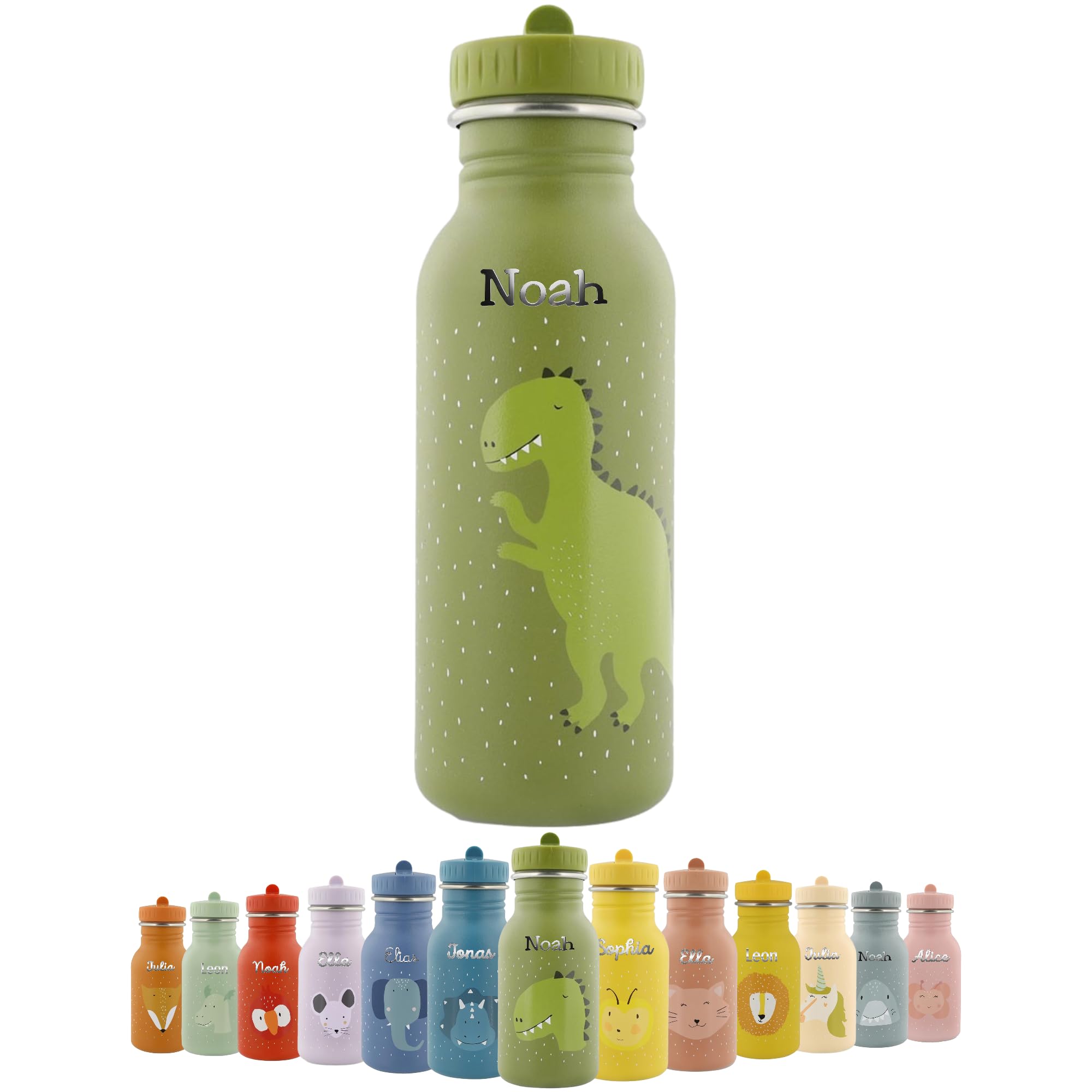 Trixie - Borraccia personalizzata per bambini, in acciaio inox, 500 ml, con nome per ragazze e ragazzi, a prova di perdite, antiruggine e adatta ai bambini