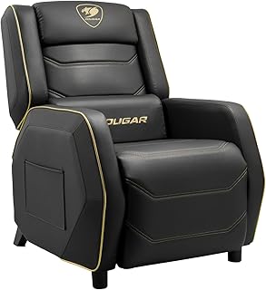 COUGAR GAMING | GAMING ARMCHAIR | RANGER S ROYAL – Black and Gold Sofa – PVC Leather – Headrest and Lumbar Pillow – Foldab…
