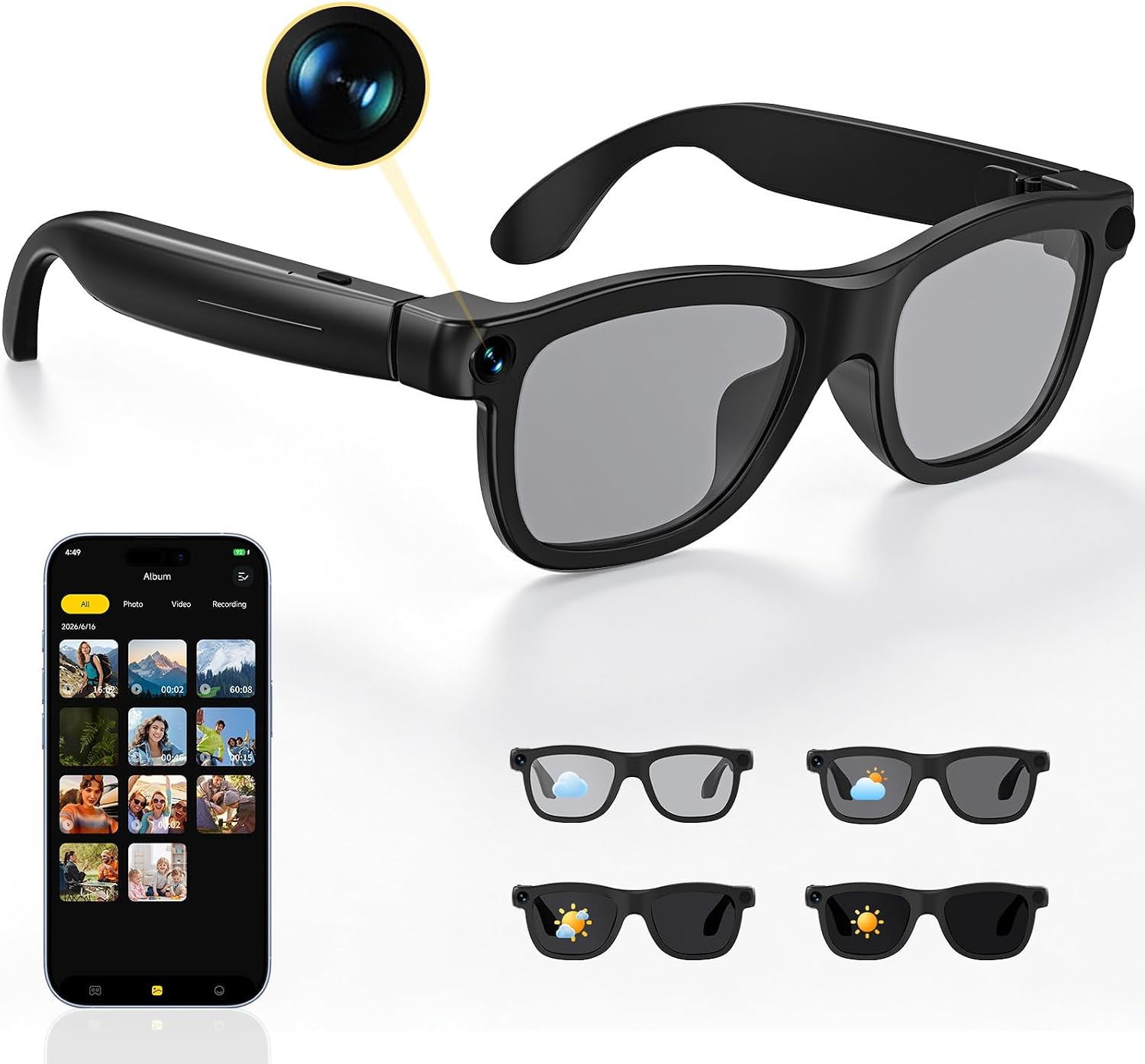 Camera Glasses, Ai Smart Glasses with Camera, 1080p Smart Glasses