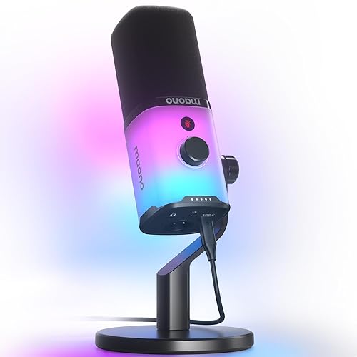 MAONO Dynamic Gaming Microphone: USB/XLR Streaming Mic for PC Podcast Recording, Custom Software, RGB, Mute Button, Gain Knob, 48kHz/24bit Studio Desktop Mic for YouTube Video Creation -PD100X RGB