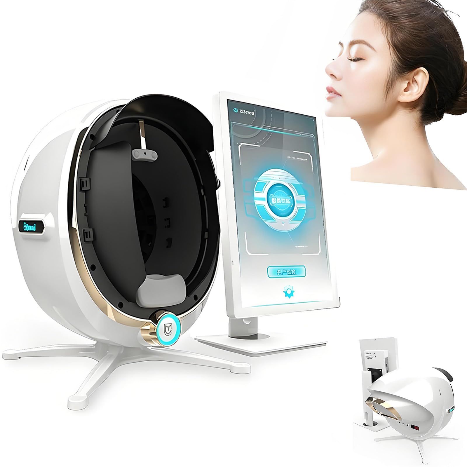 HuanSebesity 3D Ai Facial Skin Analyzer,Professional 38mp HD Skin Detector with 8 Spectral Imaging,14 Skin Indicators Detection,Multilingual Support & Cloud Storage,Fast Full Face Scan White-13.3in