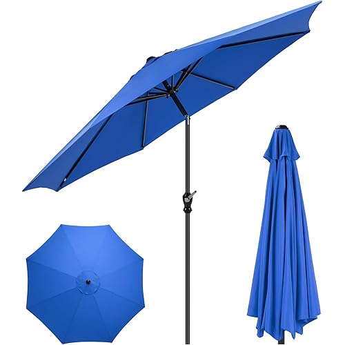 DUMOS 9FT Outdoor Patio Umbrella with Push Button Tilt and Crank, Table Umbrellas 8 Sturdy Ribs Waterproof for Pool,Market, Terrace, Beach, Outdoor Restaurant