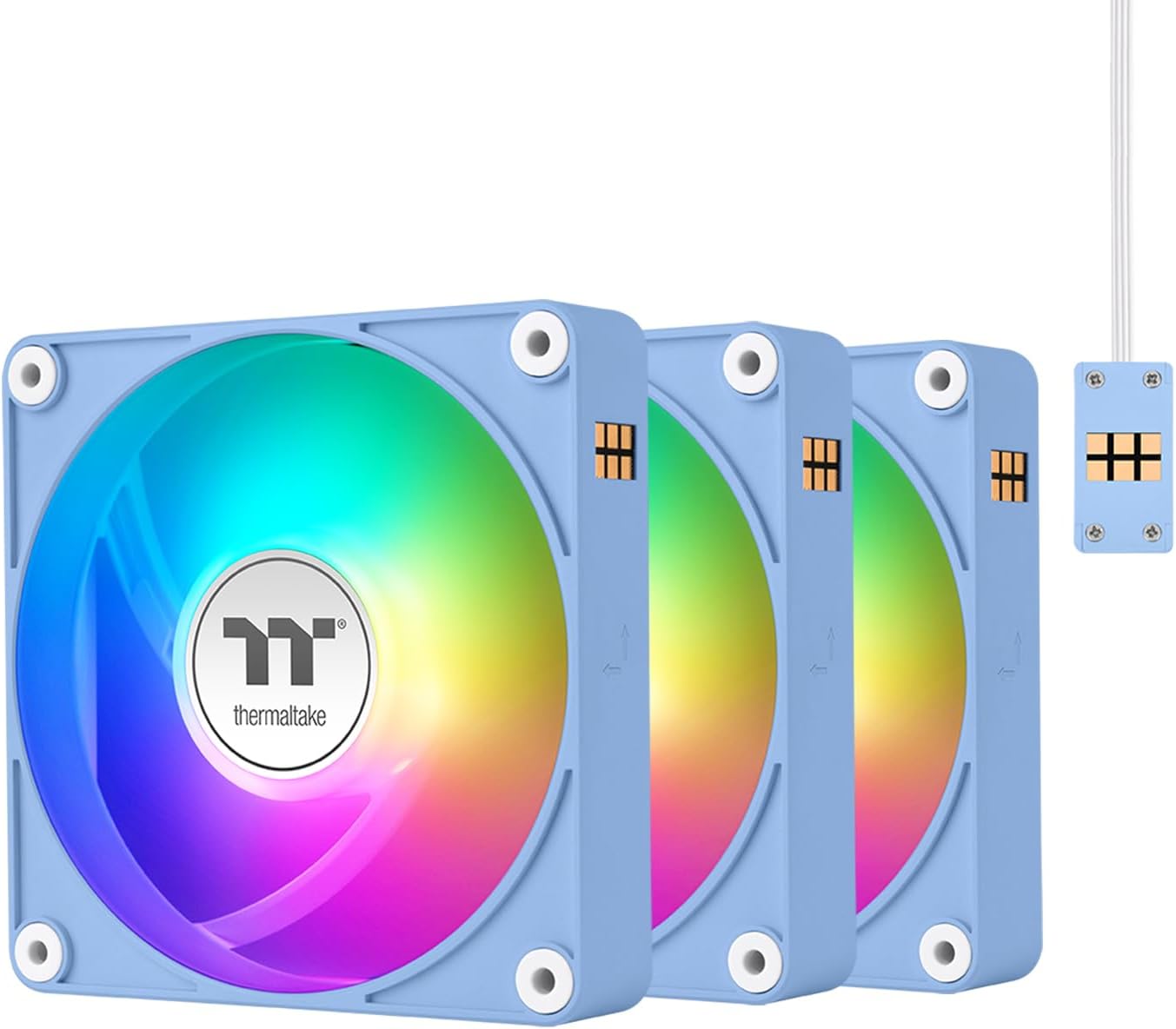 Thermaltake CT120 EX ARGB Reverse PC Cooling Fan HydrangeaBlue 3-Fan Pack, Magnetic Connection, 5V Motherboard Sync, 16.8 Million Colors 9 Addressable LEDs,120 mm Case/Radiator Fan,CL-F198-PL12BU-A