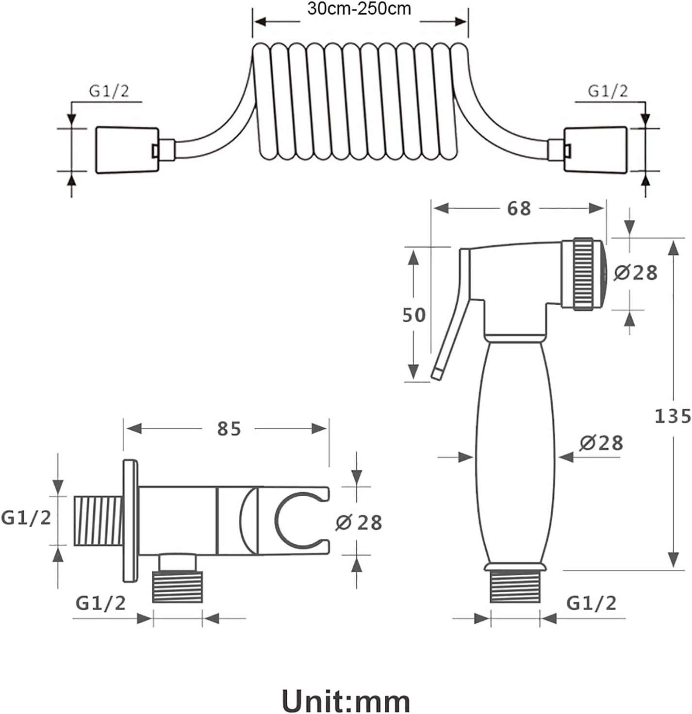 Handheld Bidet Sprayer for Toilet, Chrome Portable Cloth Diaper Sprayer Set Single Cold Water Brass Bathroom Bidet Sprayer Kit with Shower Hose for Personal Hygiene, Pet Bathing