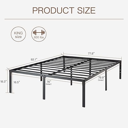 Miniatura 2 de ikalido Marco de cama de plataforma de metal tamaño King soporte de listones de metal resistente con gran espacio de almacenamiento y agujeros