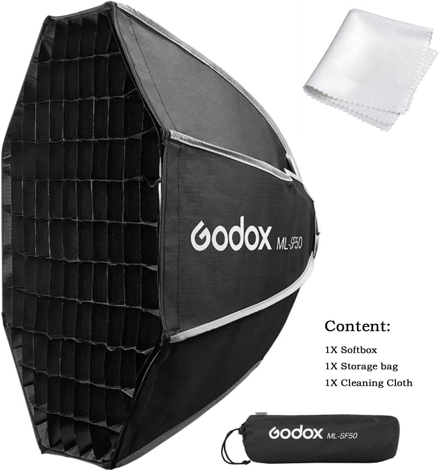 Godox Boîte à lumière Godox ML-SF50 octogonale - 50 cm x 50 cm - Pour lumière vidéo LED ML100Bi, ML100R, ML60IIBi, ML60Bi, ML60, ML30Bi, ML30