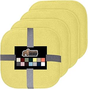 Gorilla Grip Memory Foam Chair Cushions, Comfortable Pads for Dining Room, Kitchen Table, Office Chairs, Stay in Place Backing, Comfortable Microfiber Seat Pad Cushion, Set of 4, 16x16, Yellow