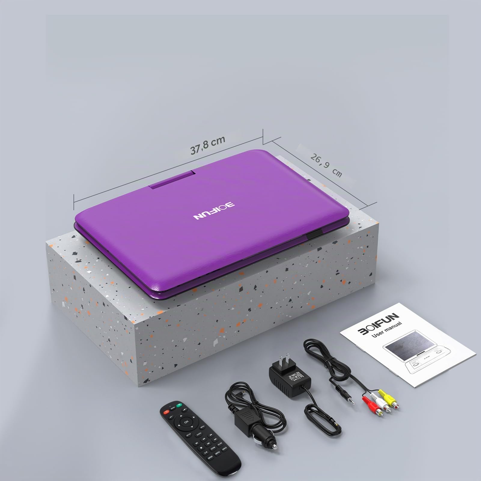 Boifun Lecteur DVD portable 17,5" avec grand écran pivotant HD de 15,6", batterie rechargeable de 6 heures, prise en charge USB/carte SD/synchronisation TV et lecteur DVD de plusieurs formats de