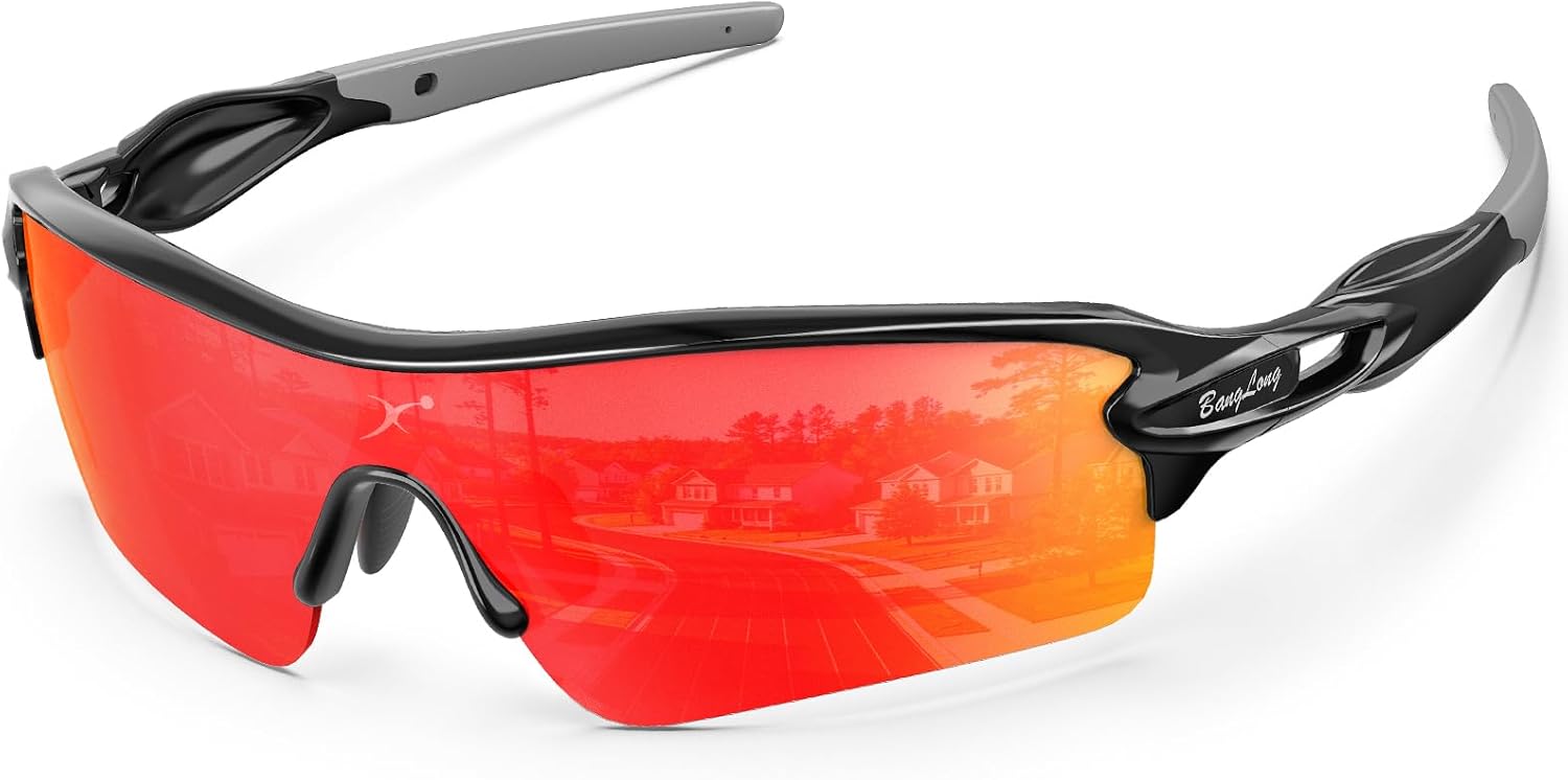 BangLong Polarized Sports Sunglasses for Men Women - UV400 Protection Sun Glasses for Cycling Running Baseball