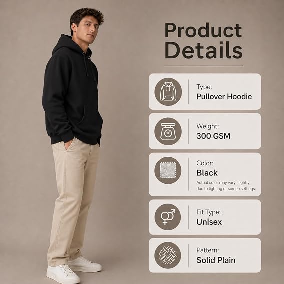 Plain Pullover Hoodie Casual Hooded Top Adult Unisex Mens Womens Hooded Sweatshirts