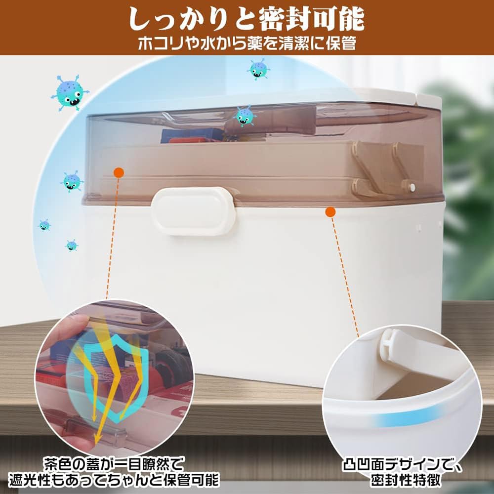 Amazon.co.jp: 大容量 救急箱 薬箱 2層/3段式 折り畳み式 救急ボックス