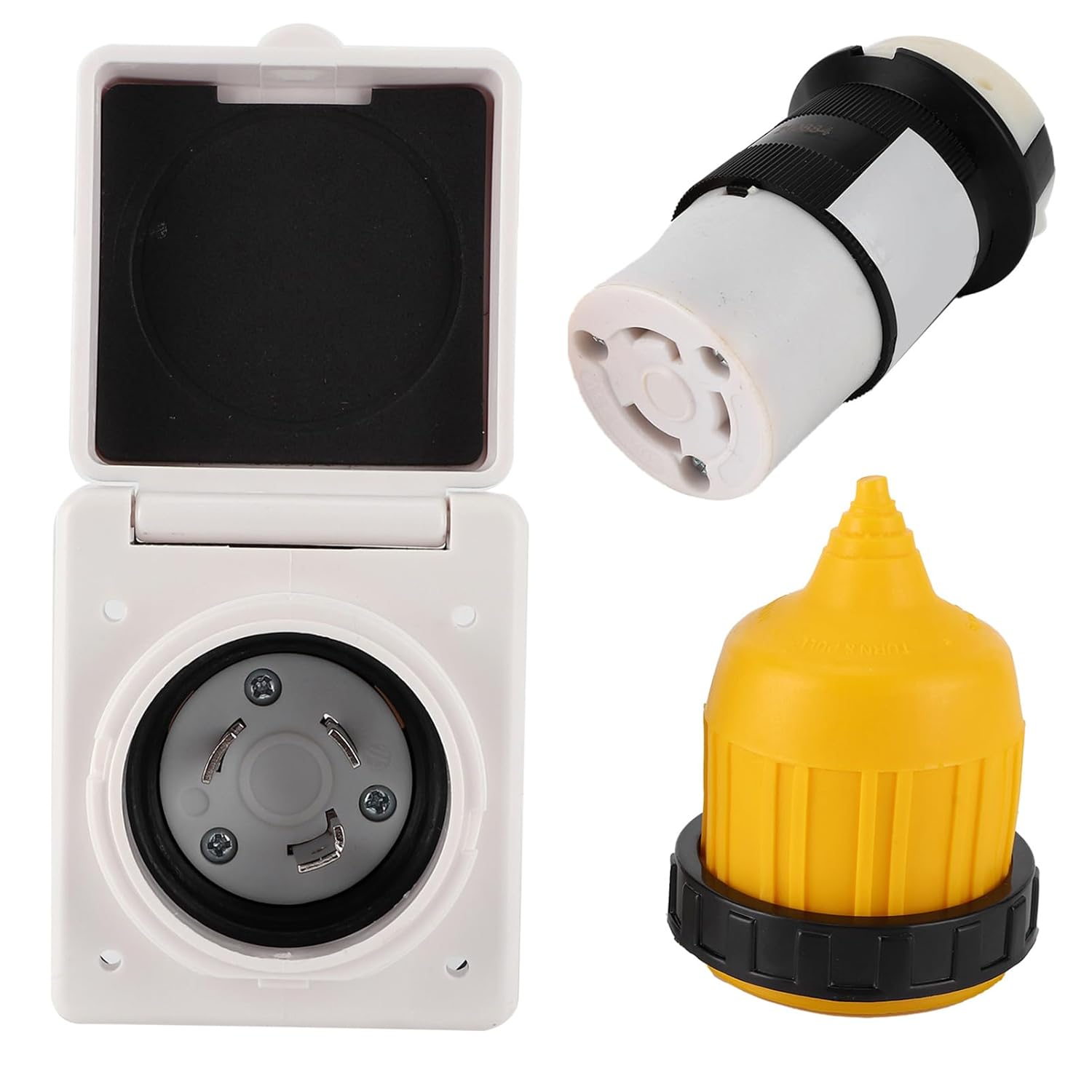 30 AMP RV Power Inlet Receptacle，RV Power Inlet Kit Cord End Connector Twist Lock US Plug with Waterproof Cover for Trailer Boat Caravan Camper Truck Yacht